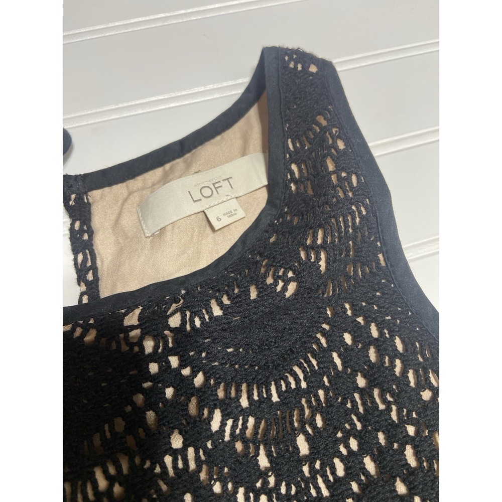 Ann Taylor LOFT Dress Size 6 Black Crocheted Lace Overlay Sleeveless Romantic - Picture 2 of 11